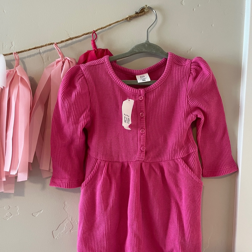 GAP Pink Pleated Sundress with Puff Sleeves